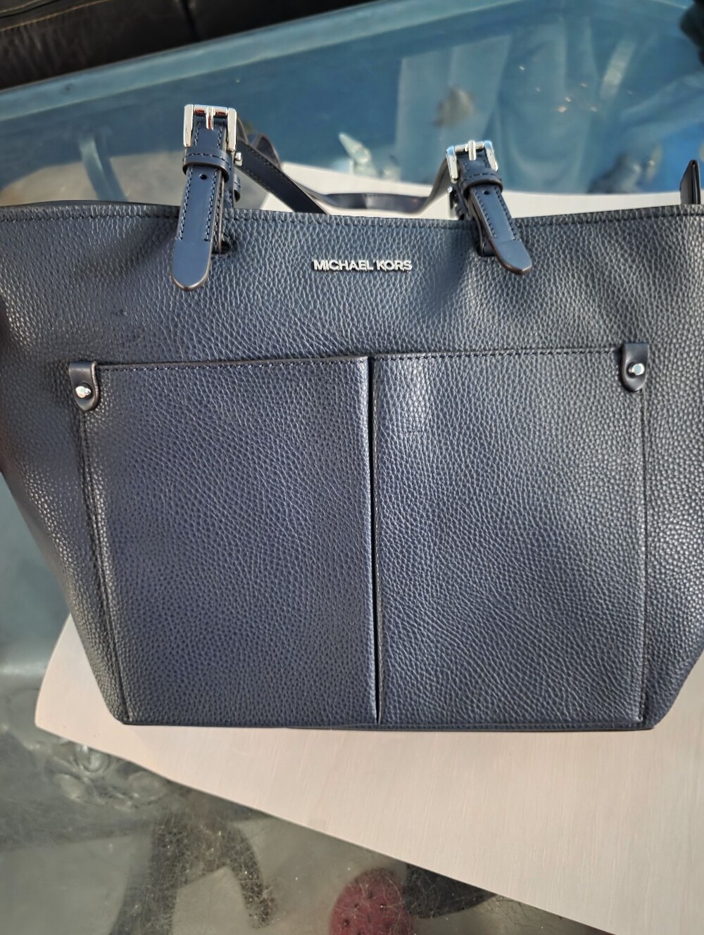 New Michael Kors Navy Pebbled Leather Tote